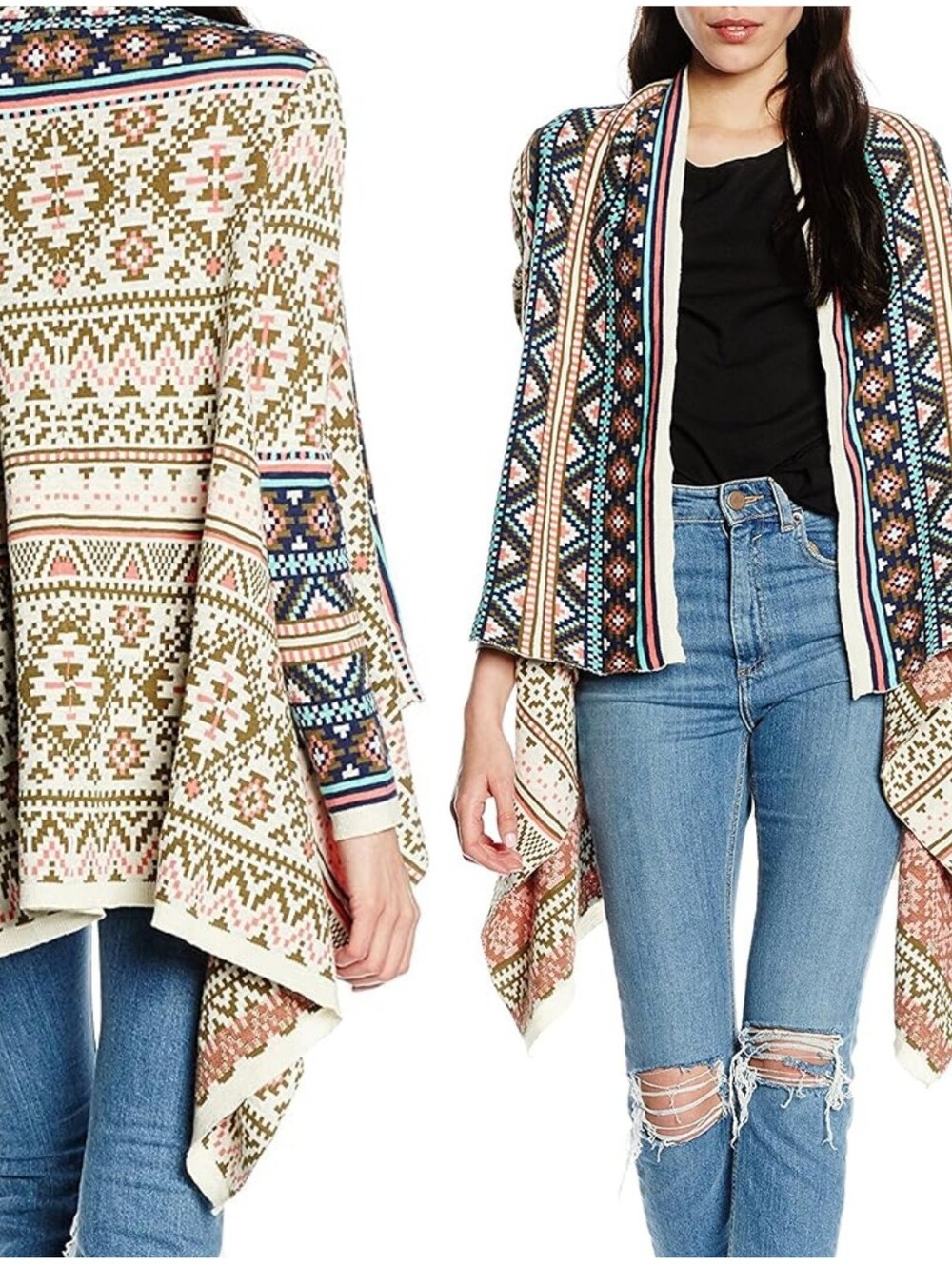 Springfield 100% Cotton Boho Open Front Aztec Cardigan Womens Size Medium